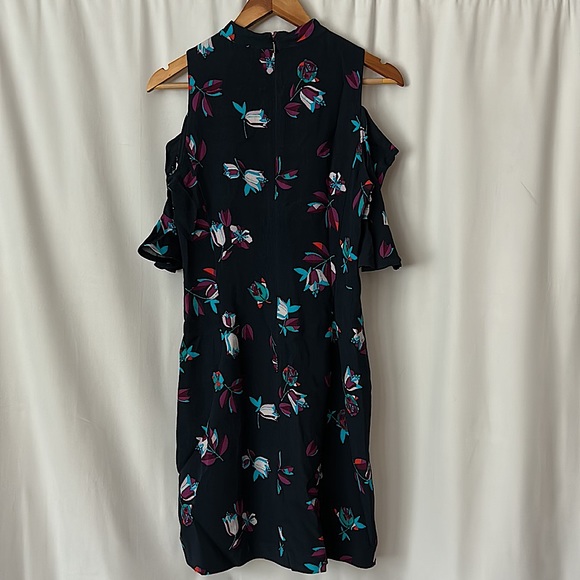 Rebecca Taylor Beautiful Cold Shoulder Navy Blue Floral Bellflower Dress *Sz 8* - Picture 3 of 5